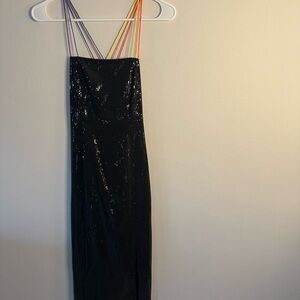 Olivia Rubin NWT Black Sequin Dress with Rainbow Straps